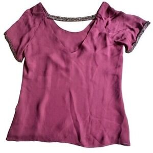 $328 REBECCA MINKOFF Zoey 100% Silk Beaded Top Merlot Cocktail Blouse SIZE 0 EUC